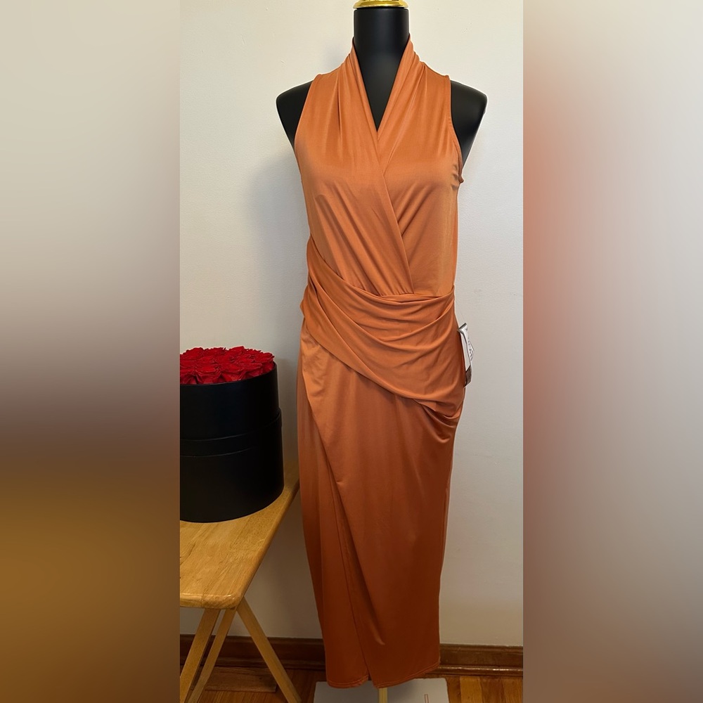 NWT Rachel Roy Chic Drape Sleeveless Rust Dress.